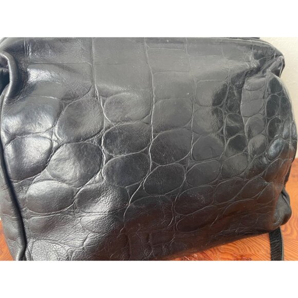 VTG Franco Godi Italia Black Crocodile Embossed Leather Satchel Style Handbag - Picture 5 of 16